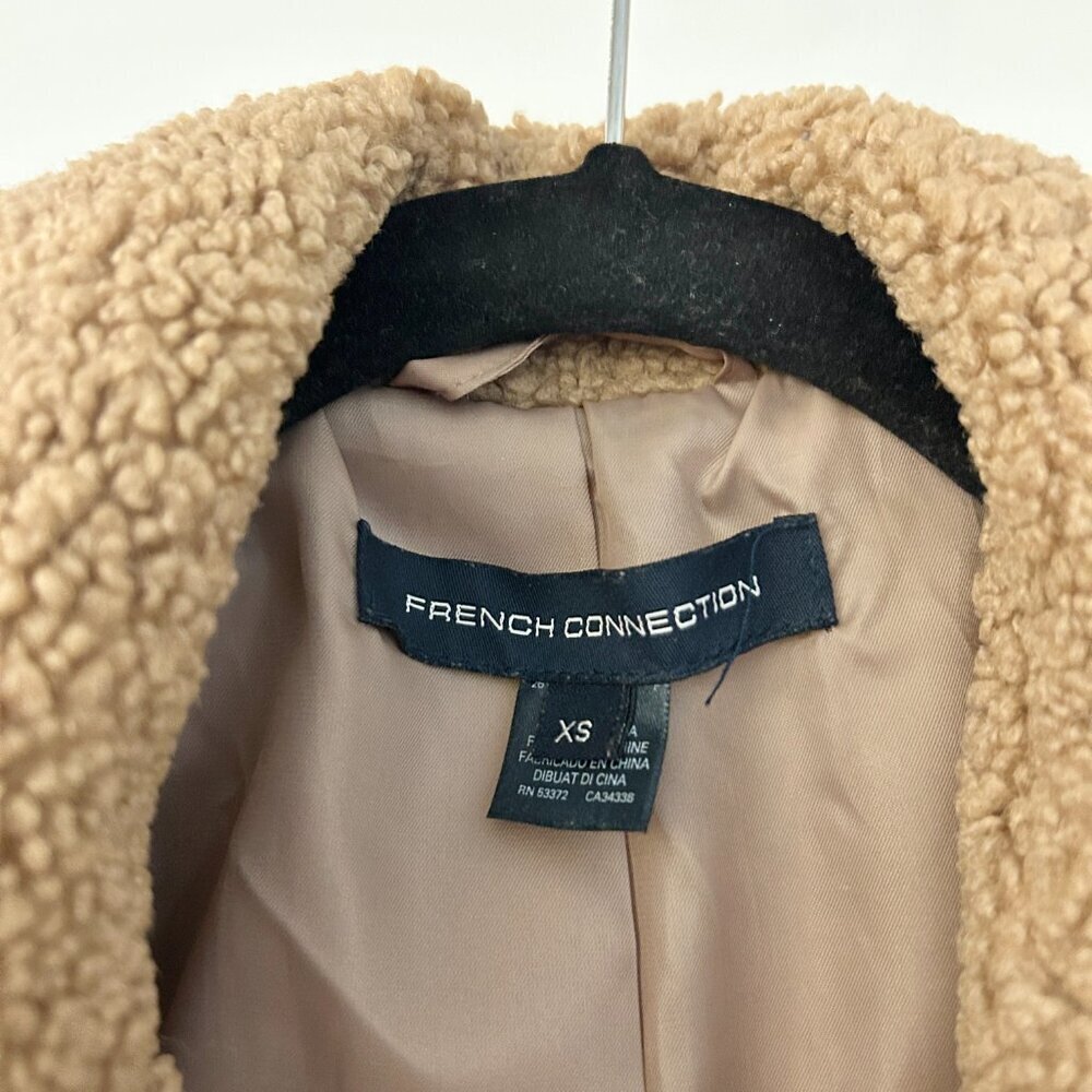 French Connection Teddy Sherpa Peacoat Oversized Jacket in Light Brown Size XS - Picture 3 of 8